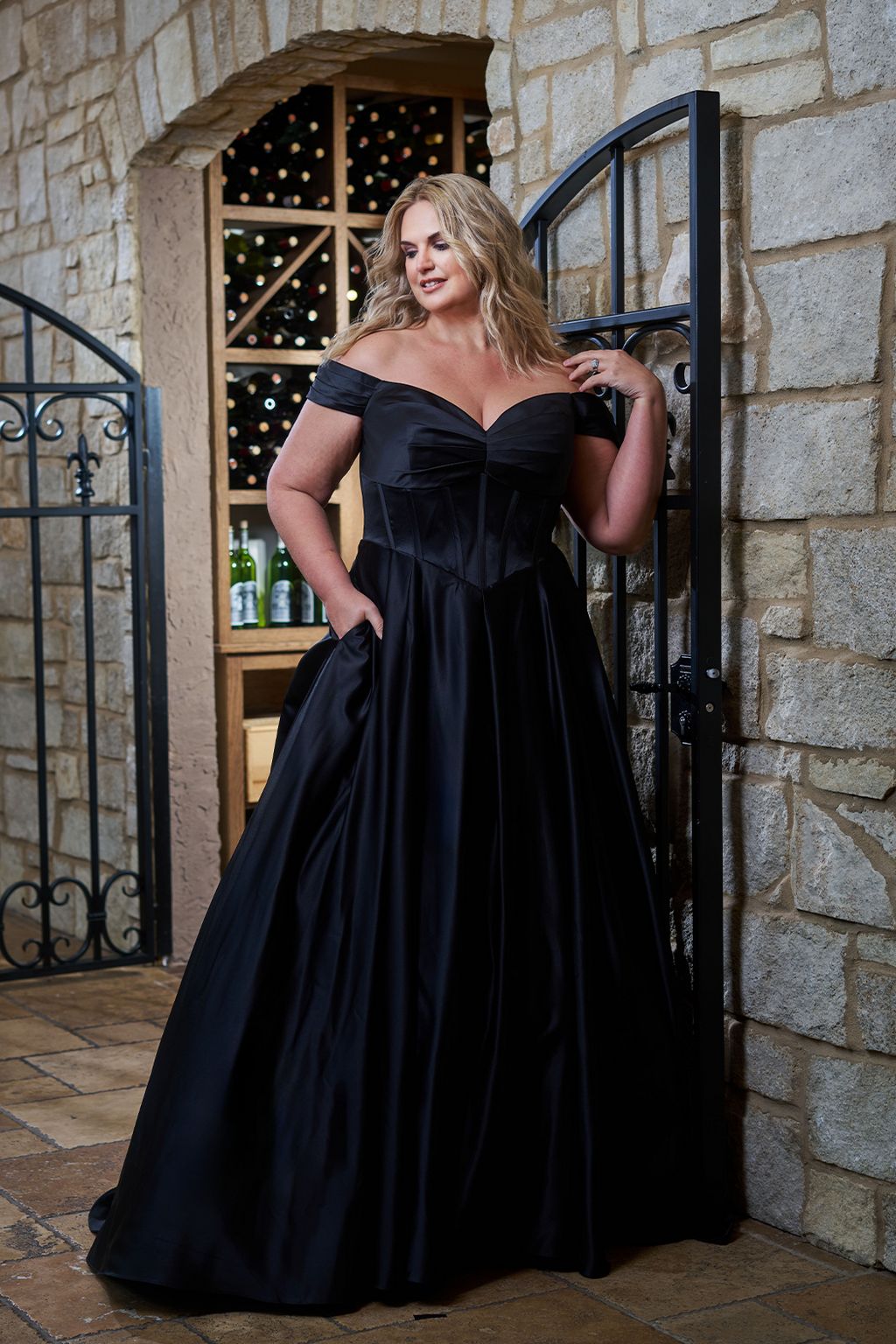 Black Sydneys Closet SC5347 Long Bridal Gown A Line Pleated Wedding ...