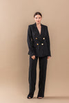 Pant Suit Stripe Jacket Pant Set Black