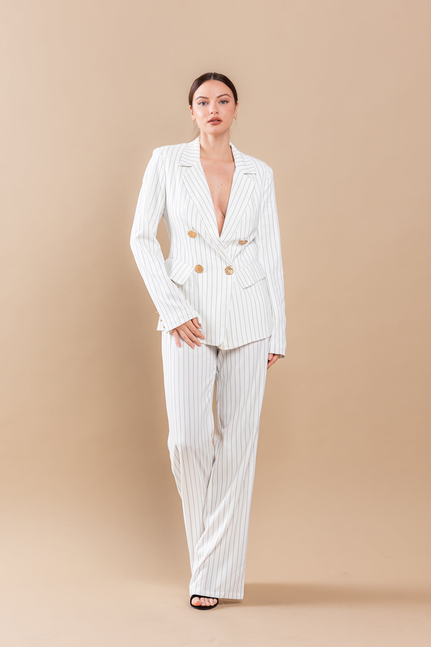 Pant Suit Stripe Jacket Pant Set Off White