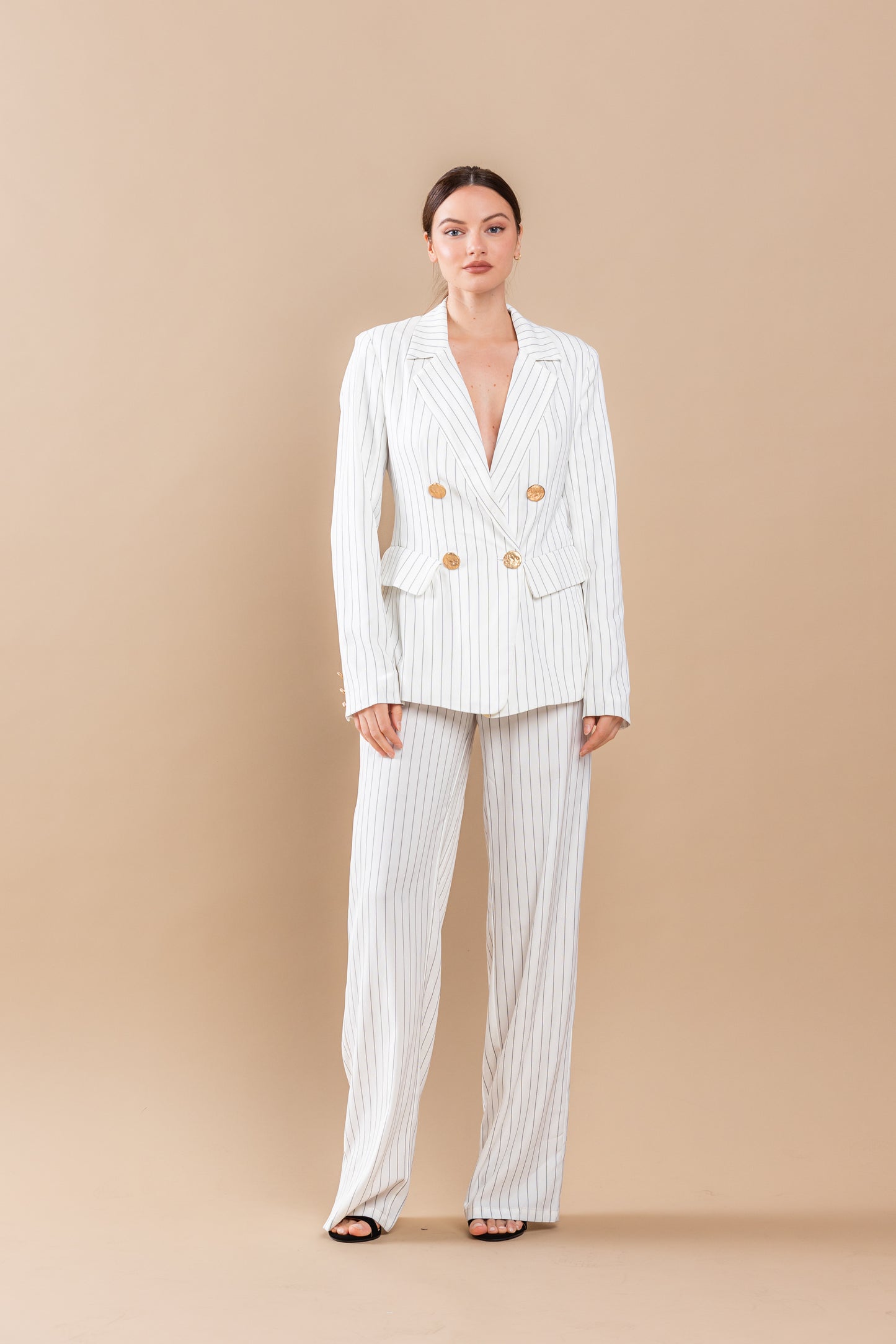 Pant Suit Stripe Jacket Pant Set Off White