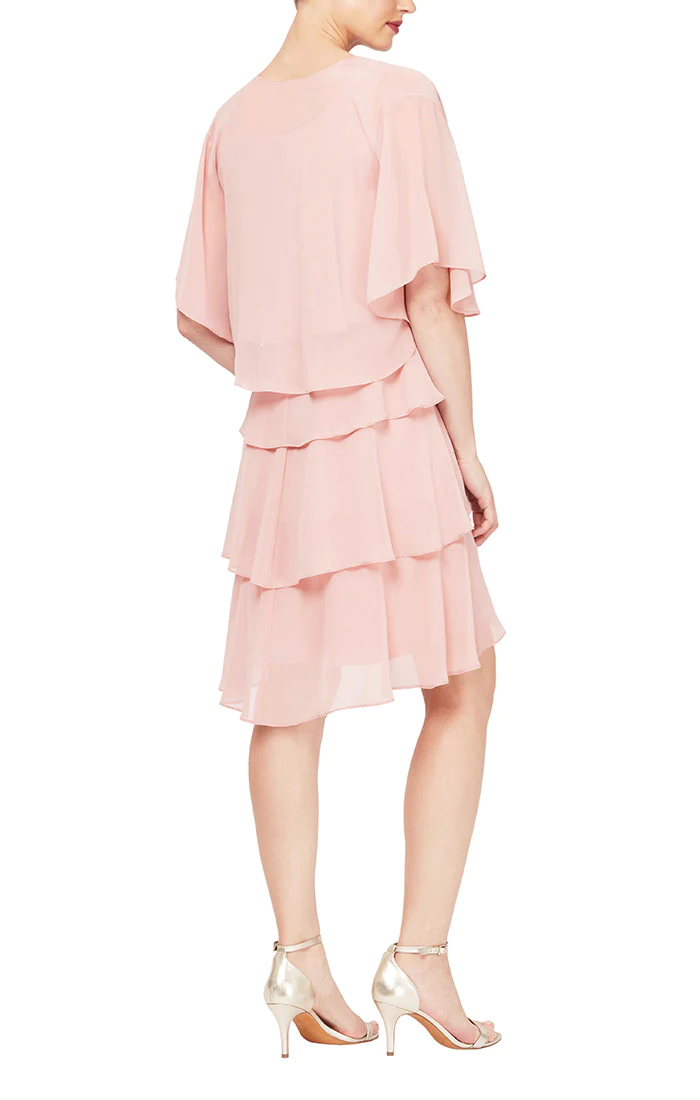 Cocktail Dresses Tiered Chiffon Jacket Short Dress Faded Rose