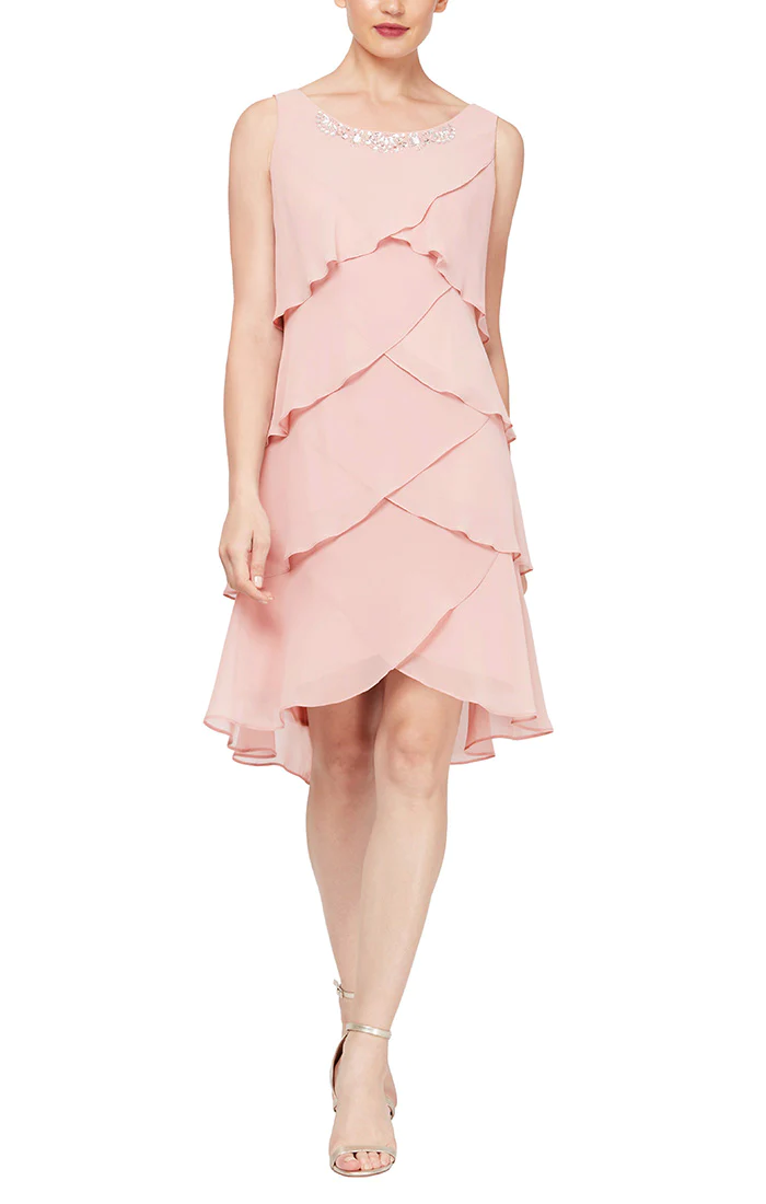 Cocktail Dresses Tiered Chiffon Jacket Short Dress Faded Rose