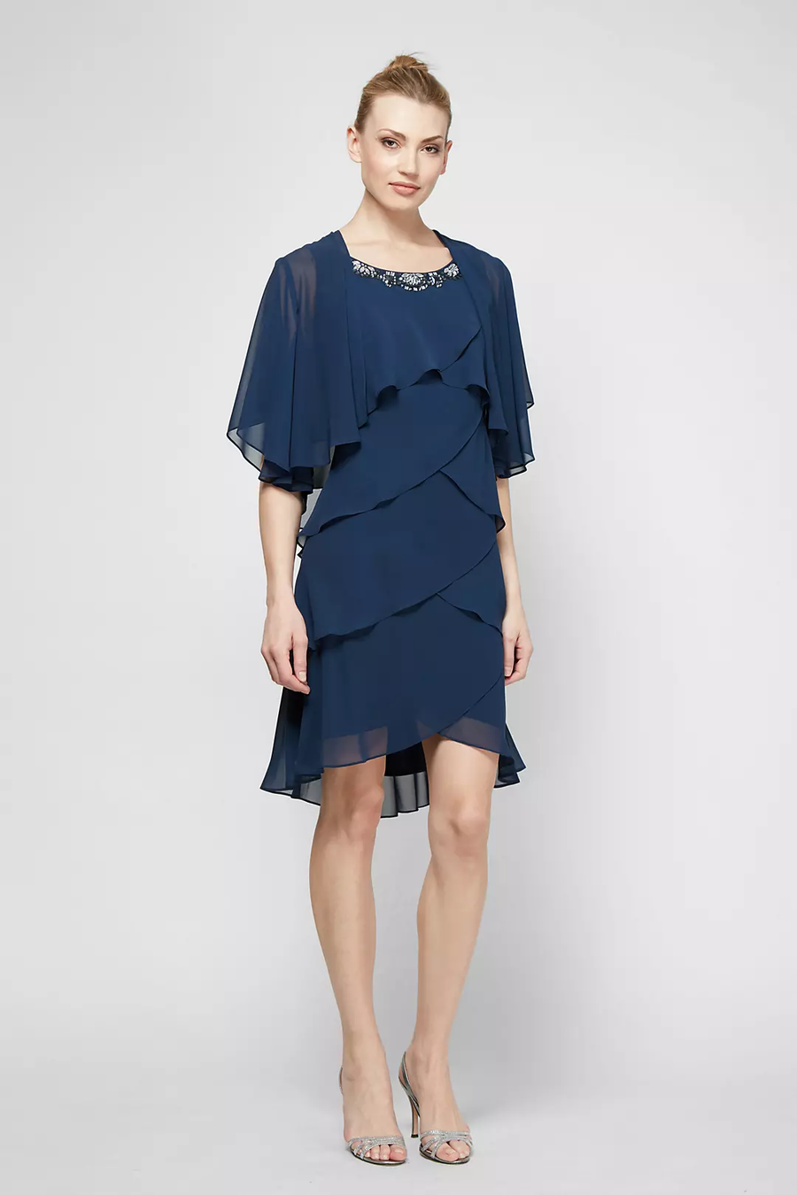 Cocktail Dresses Tiered Chiffon Jacket Short Dress Navy