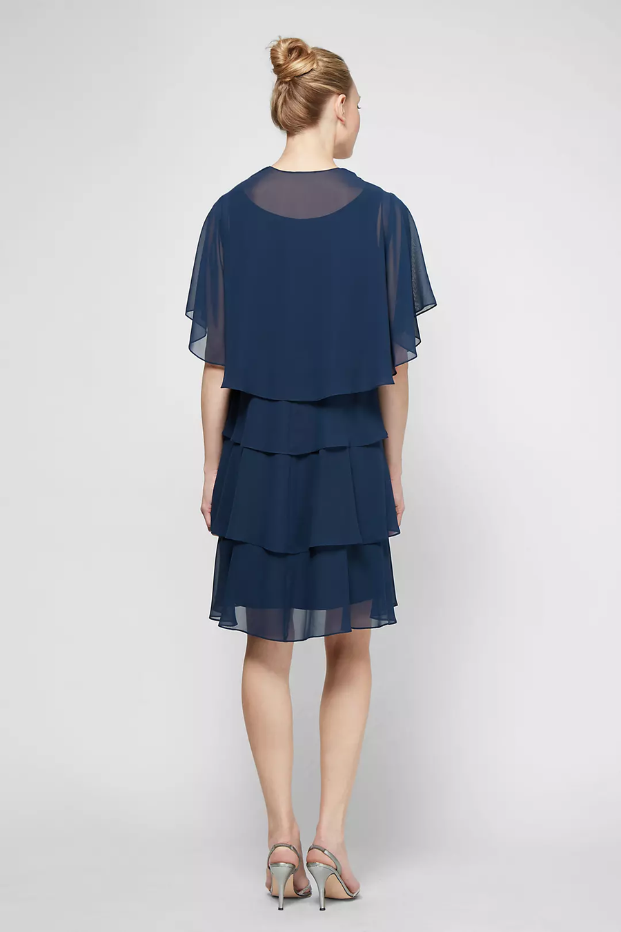 Cocktail Dresses Tiered Chiffon Jacket Short Dress Navy