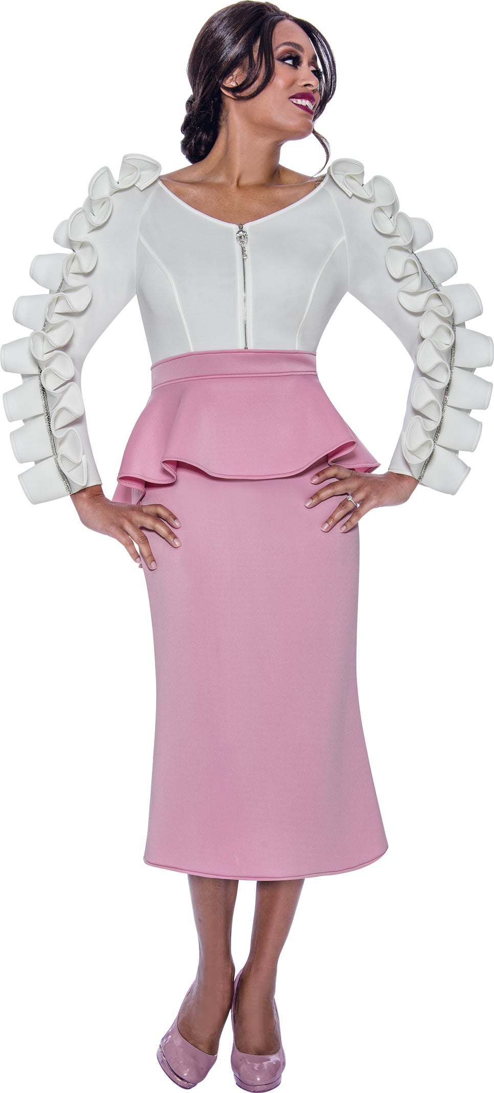 Plus Size Dresses PLus Size Mother of the Bride Zipper Midi Dress White/Pink