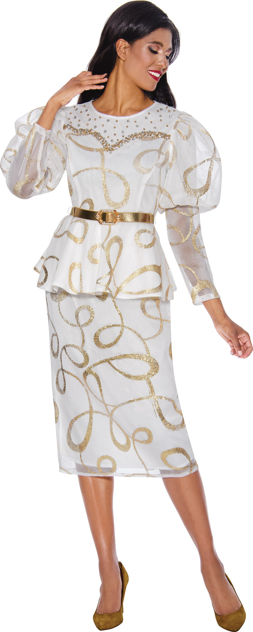 Plus Size Dresses Beaded Plus Size Mother of the Bride Belt Dress White/Gold