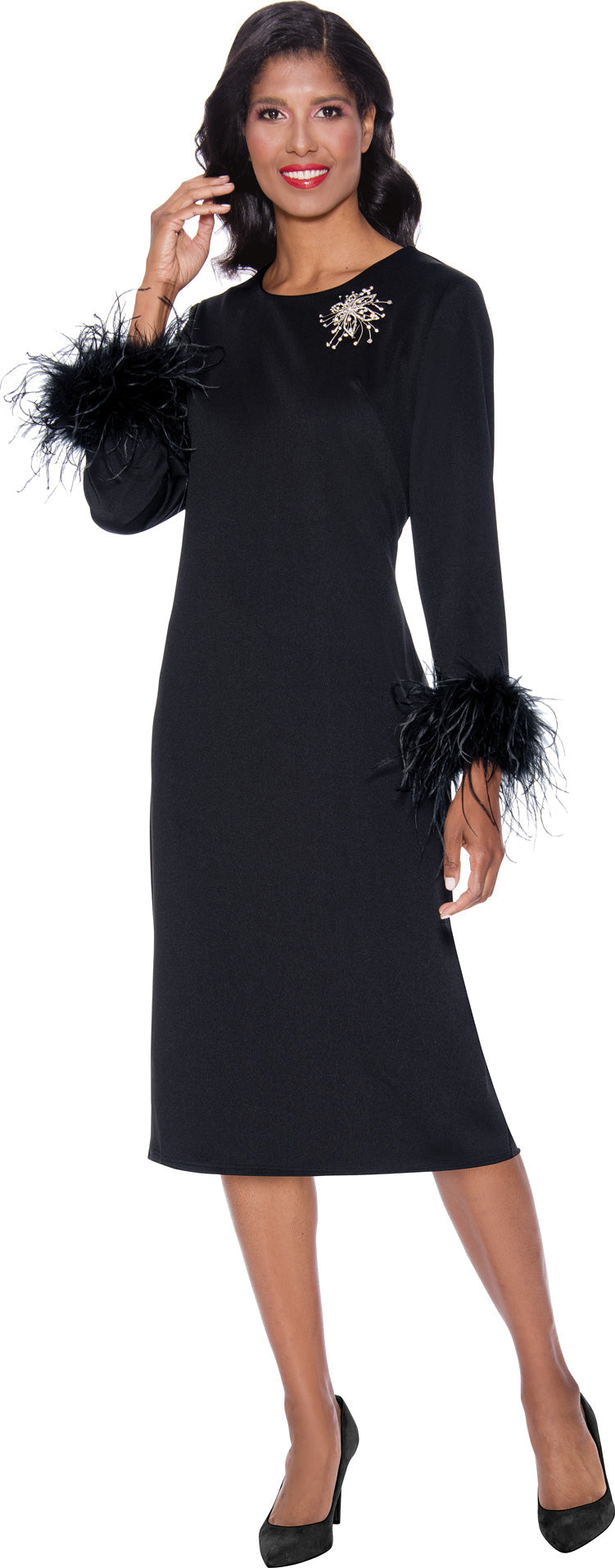 Plus Size Dresses Formal Long Sleeve Midi Dress Black