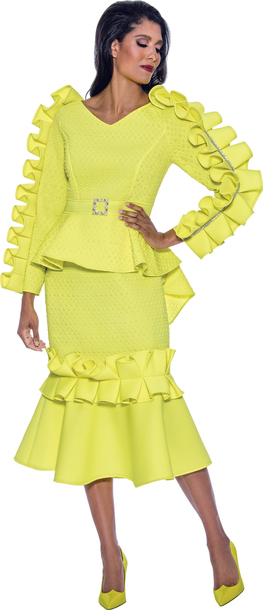 Mother of the Bride Dresses Ruffle Mother of the Bride Long Sleeve Dress Lime