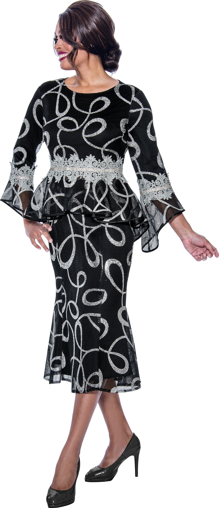 Plus Size Dresses Plus Size Mother of the Bride Midi Dress Black/Silver