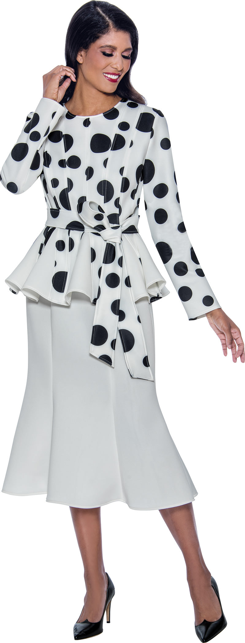 Plus Size Dresses Plus Size Mother of the Bride Polka Dots Dress Black/White