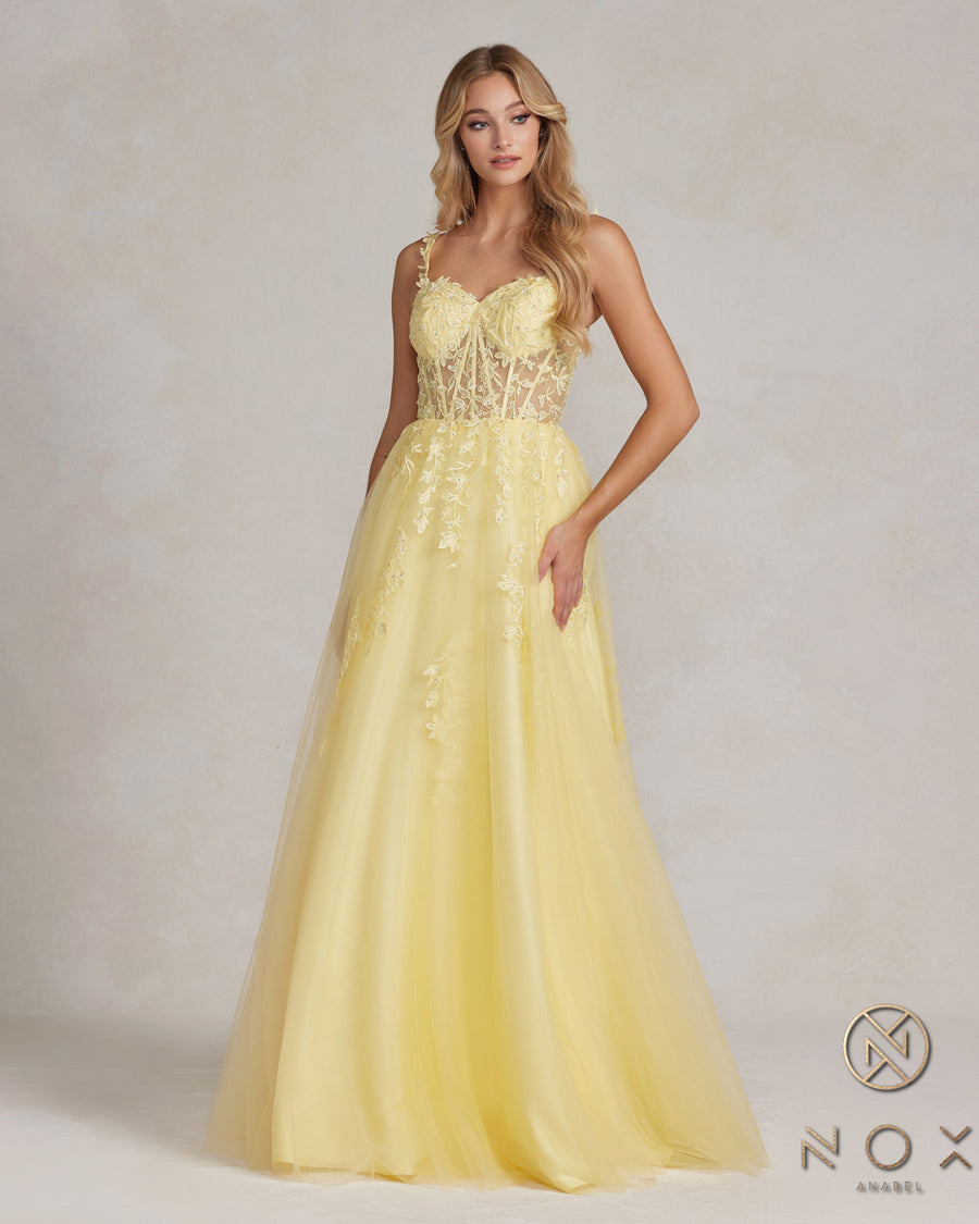 Nox Anabel T1082 Long Sexy A Line Prom Ball Gown Lemon