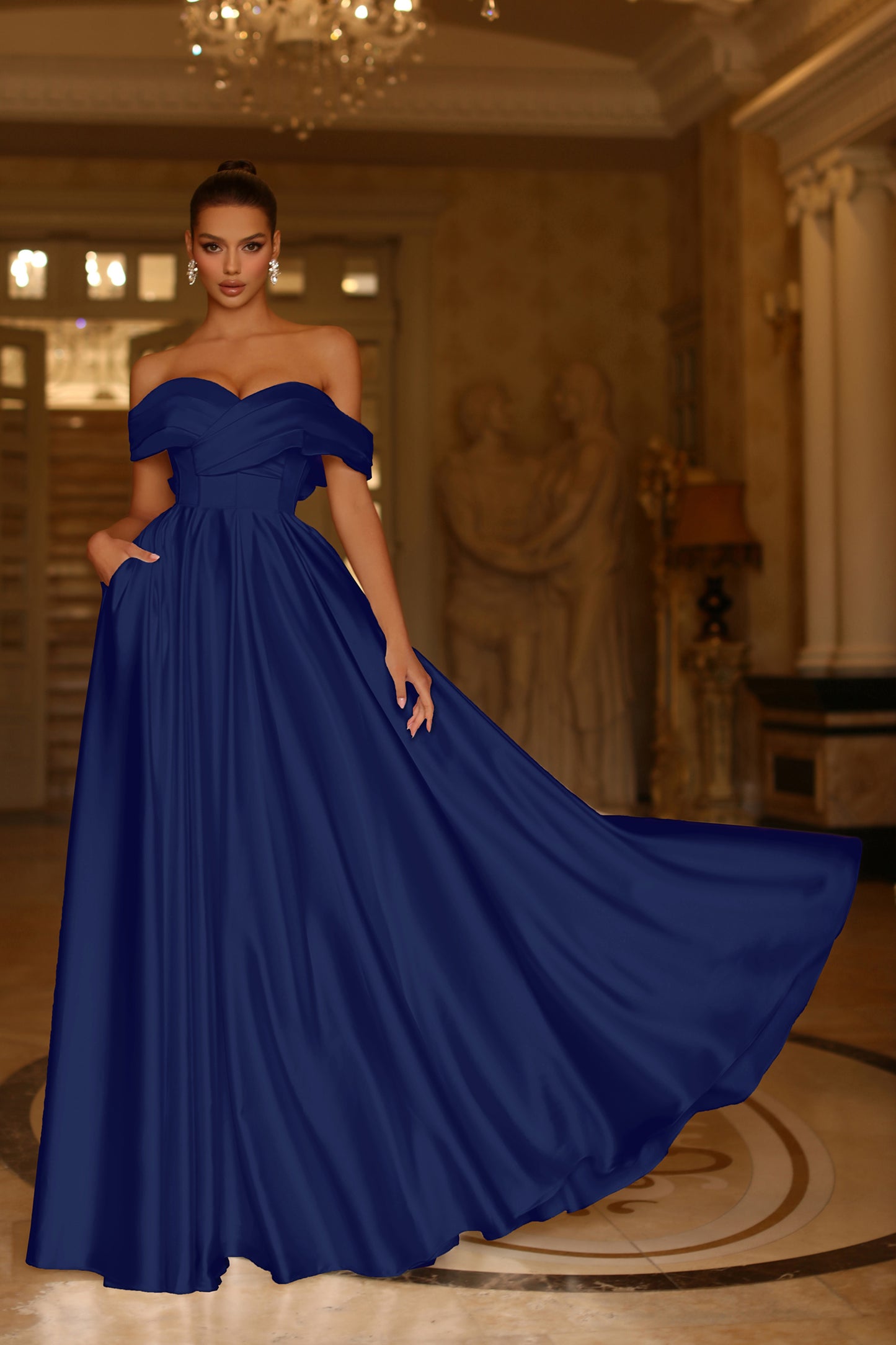 Prom Dresses A Line Long Pleated Formal Prom Dress  Navy