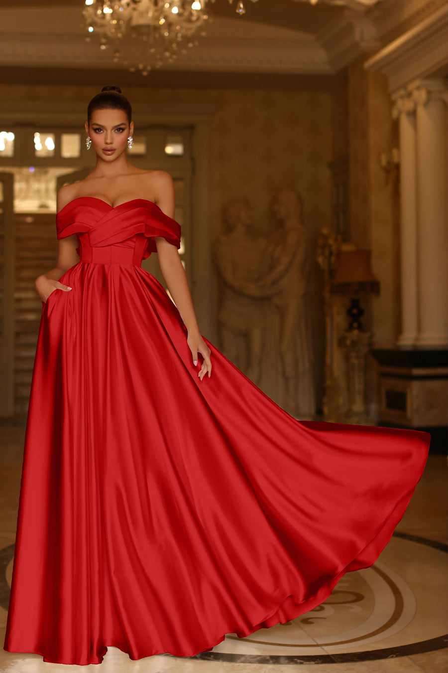 Prom Dresses A Line Long Pleated Formal Prom Dress  Red