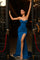 Prom Dresses Pleated Slit Long Formal Prom Dress Indigo Blue