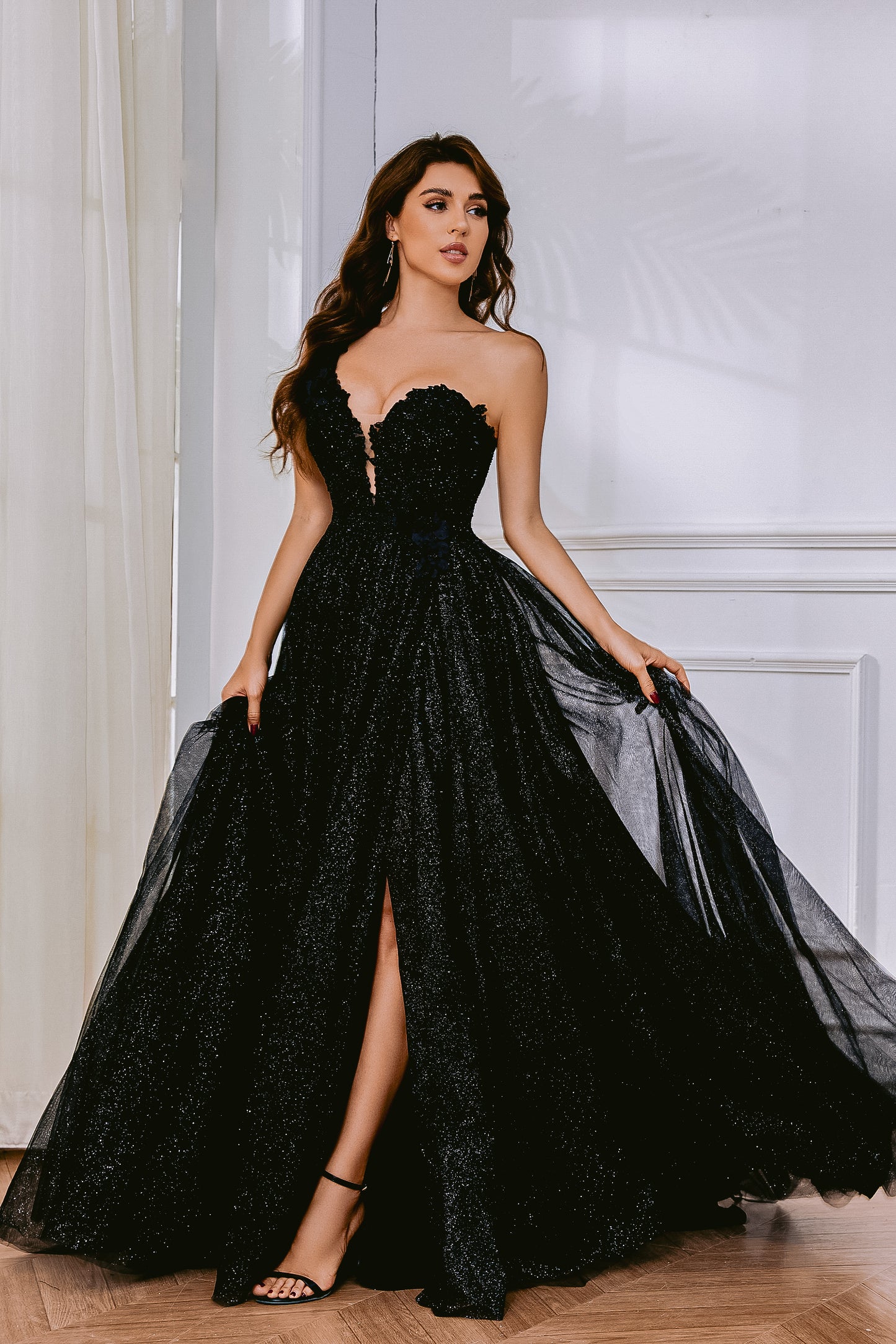 Prom Dresses Long Glitter Ball Gown Formal Prom Dress Black