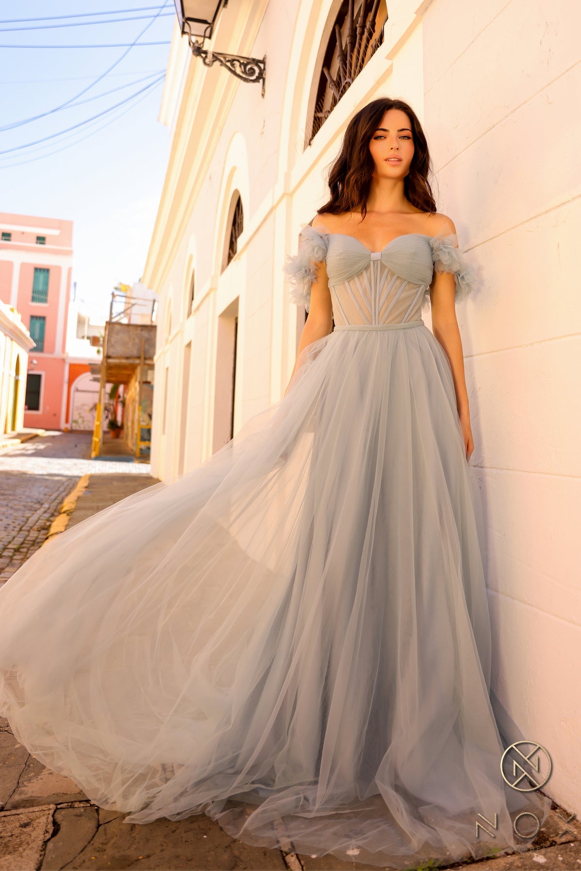 Prom Dresses Long Formal A Line Evening Prom Gown Dusty Blue