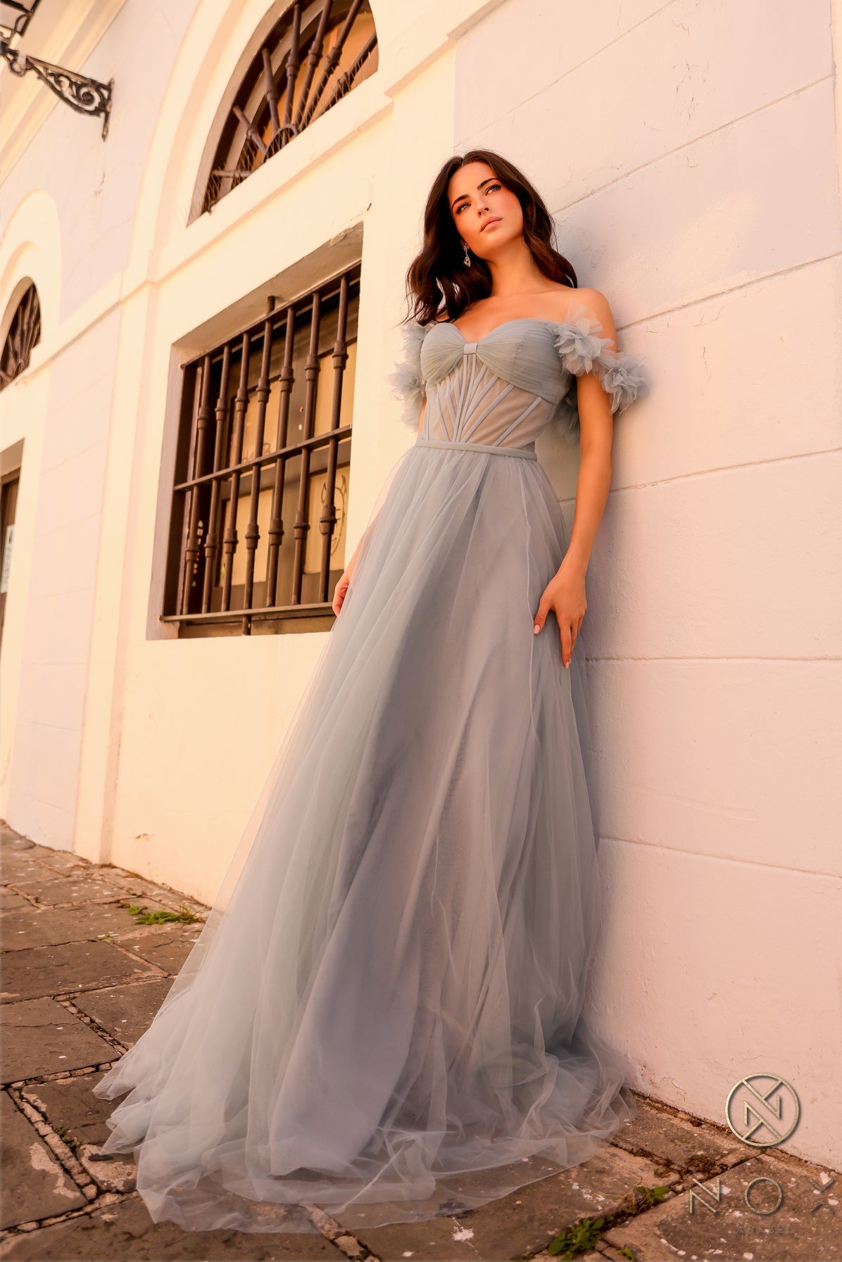 Prom Dresses Long Formal A Line Evening Prom Gown Dusty Blue