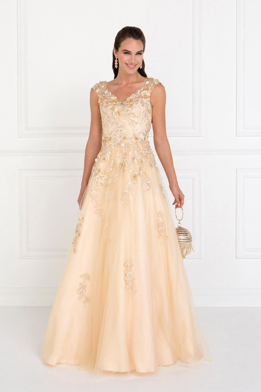 A-Line Long Prom Dress WIth Embroidery - The Dress Outlet Elizabeth K