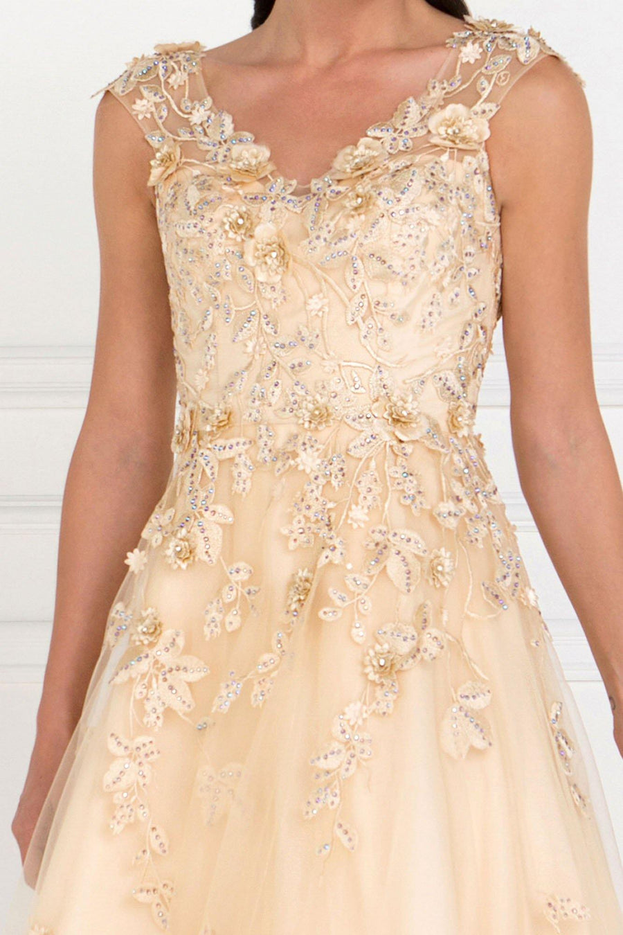 A-Line Long Prom Dress WIth Embroidery - The Dress Outlet Elizabeth K