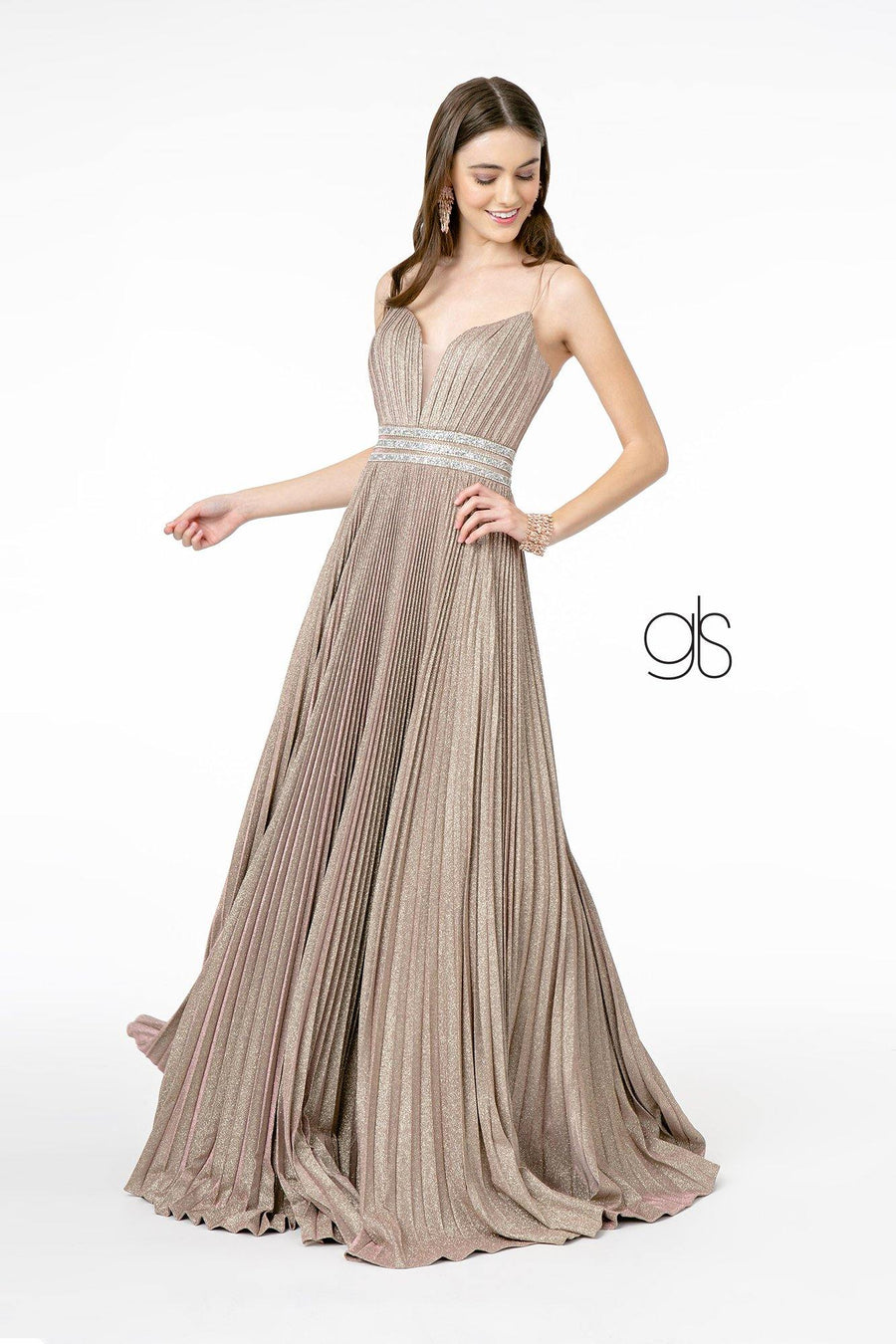 A-Line Pleated Long Prom Dress - The Dress Outlet Elizabeth K