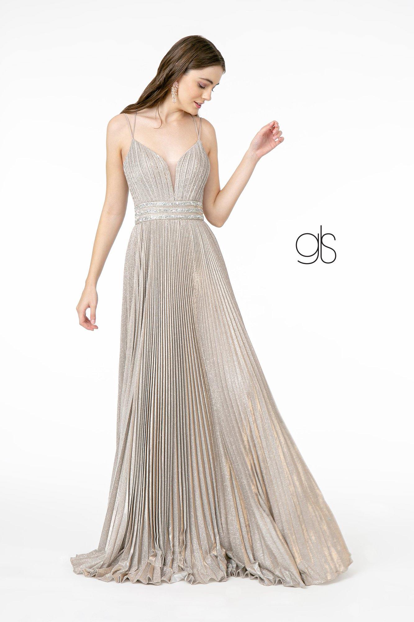 A-Line Pleated Long Prom Dress - The Dress Outlet Elizabeth K