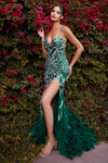 Plus Size Dresses Long Plus Size Formal Prom Feather Mermaid Dress Emerald