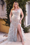 Plus Size Dresses Long Plus Size Formal Prom Feather Mermaid Dress Silver Nude