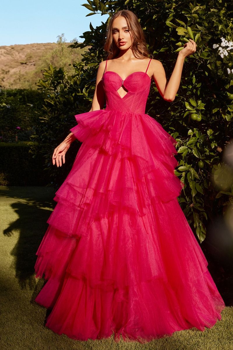 Prom Dresses Long Tiered Ruffle Formal Prom Ball Gown Azalea Pink