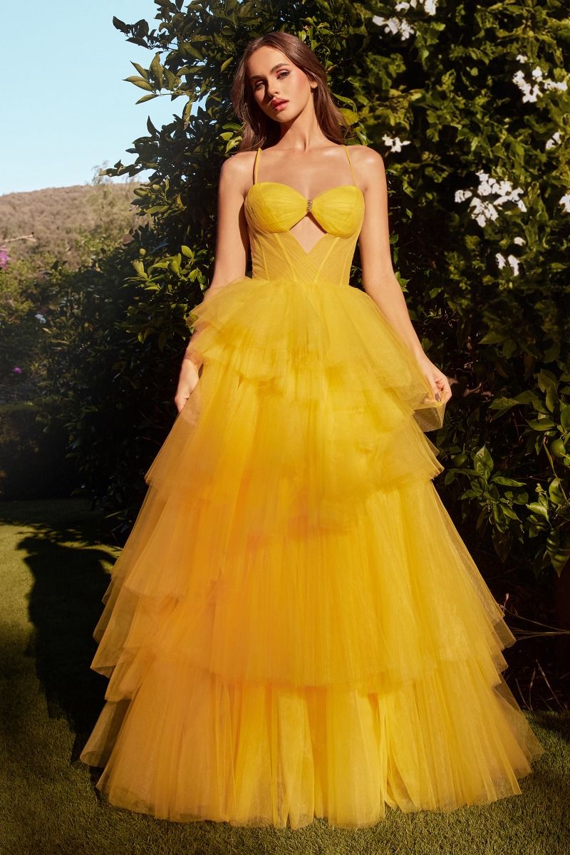 Prom Dresses Long Tiered Ruffle Formal Prom Ball Gown Marigold