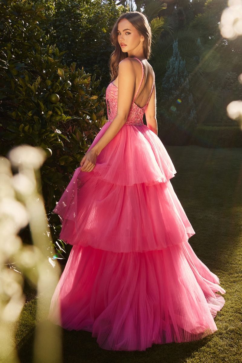 Prom Dresses High Low Beaded Formal Prom Halter Dress Peony Pink