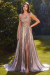 Prom Dresses Metallic Beaded Long Formal Prom Dress Dark Silver