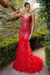 Prom Dresses Long Fitted Mermaid Formal Prom Feather Dress Red