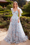 Formal Dresses Long Floral Formal Dress Blue