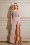 Prom Dresses Long Slit Evening Formal Prom Dress  Silver/Nude