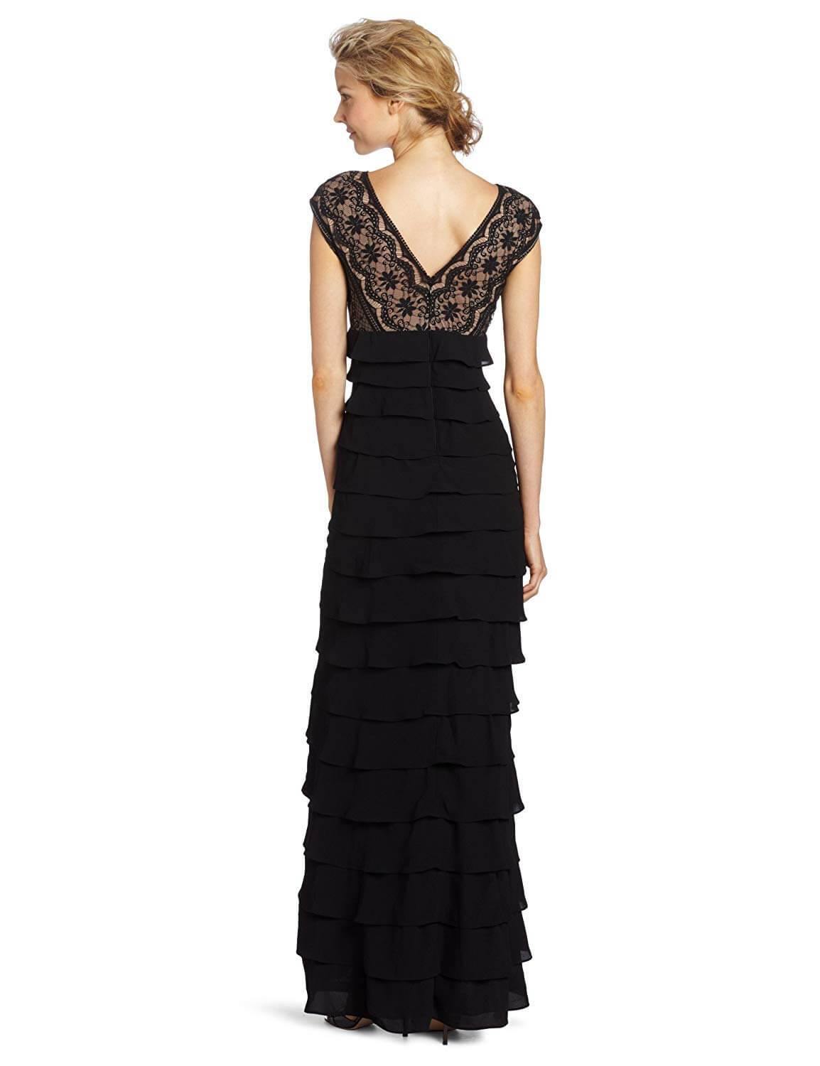 Adrianna Papell AP041837860 Cap Sleeve Long Formal Lace Dress Black 2