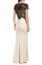 Champagne Black Adrianna Papell AP1E201377 Long Formal Short Sleeve ...