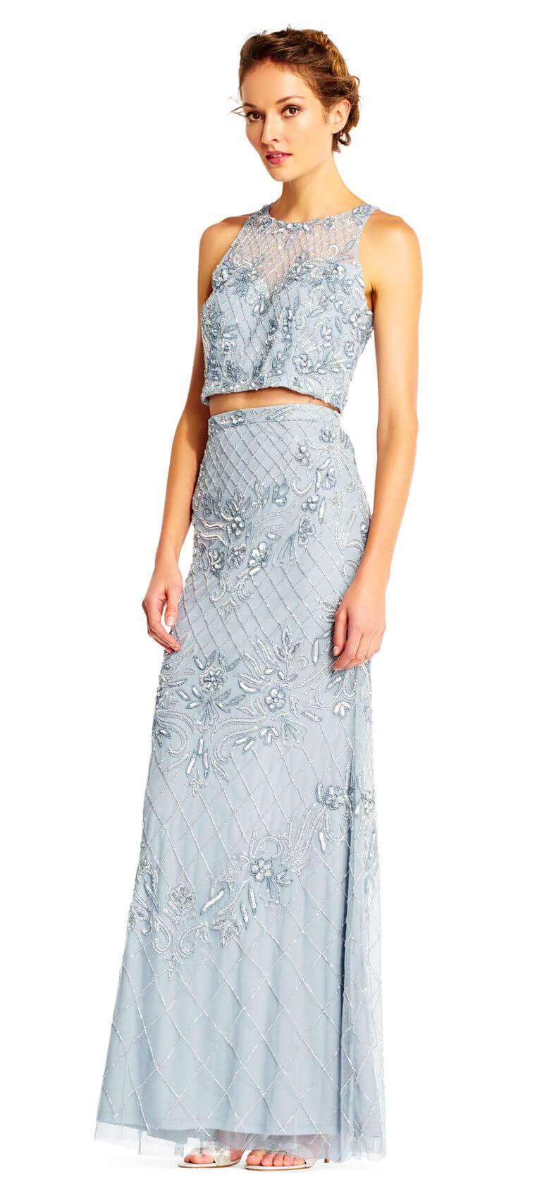 Blue Heather Adrianna Papell AP1E201534 Prom Long Two Piece Halter Formal Dress for 285.99 The Dress Outlet