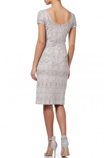 Adrianna Papell Silver Beaded Short Cocktail Dress - The Dress Outlet Adrianna Papell