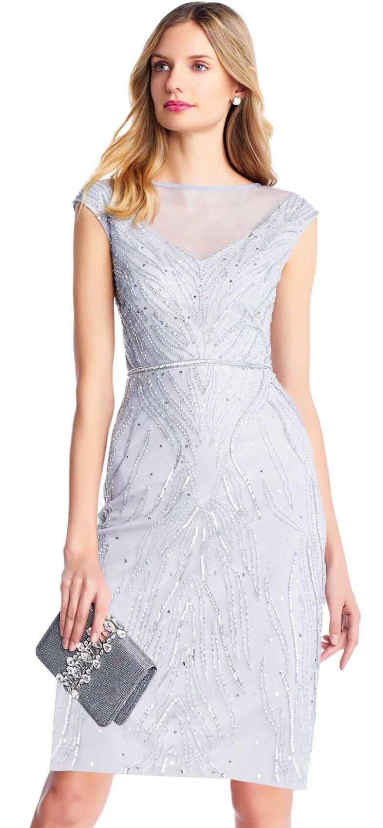 Adrianna Papell Beaded Cap Sleeve Short Cocktail Dress - The Dress Outlet Adrianna Papell