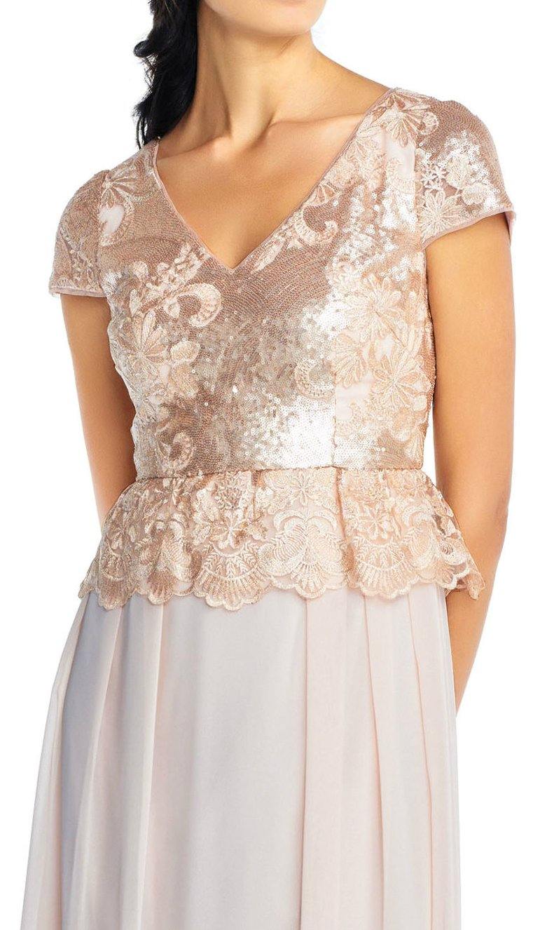 Blush Adrianna Papell AP1E203408 Short Sleeve Pleated Sequin Chiffon Dress for 159.99 The Dress Outlet