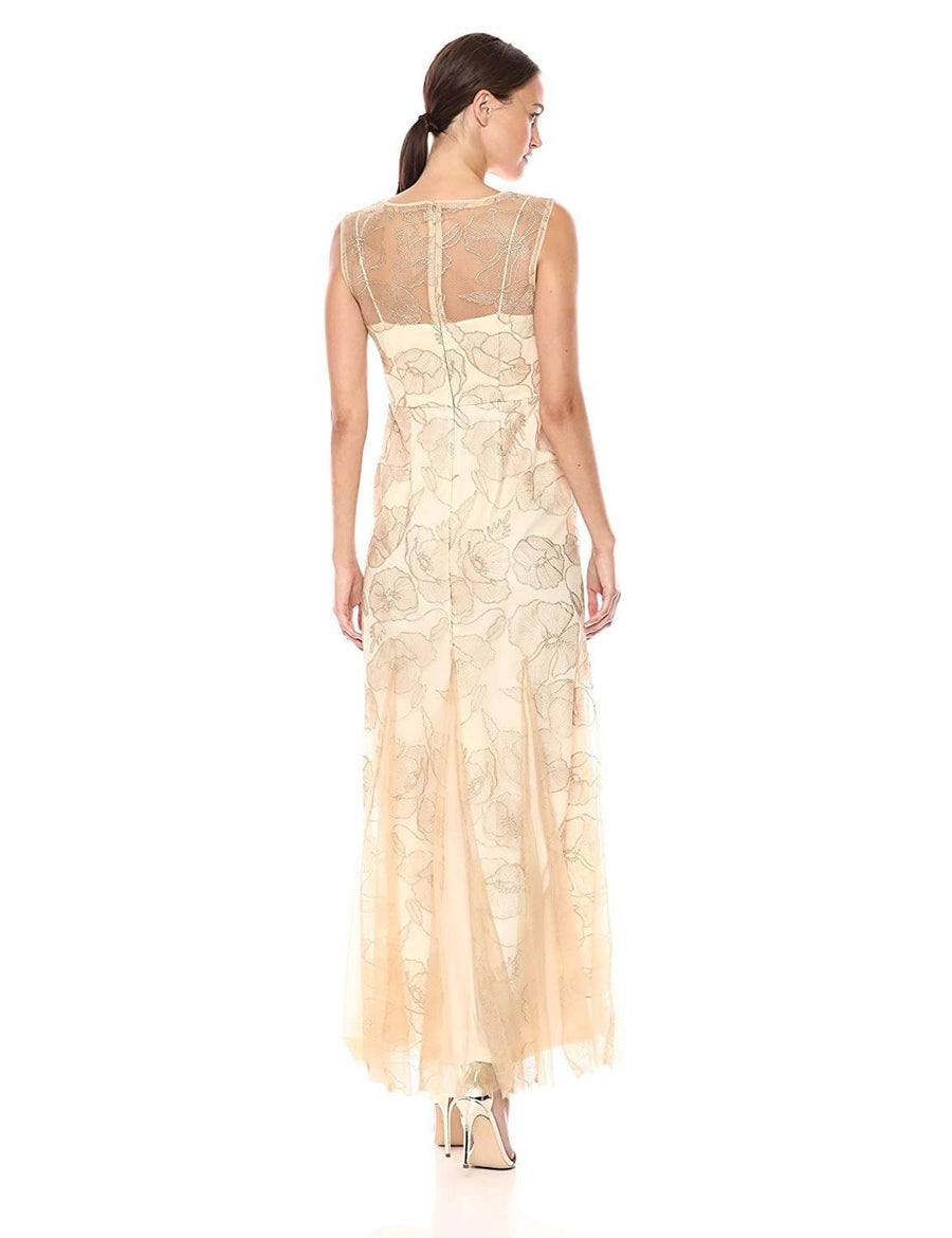 Adrianna Papell Metallic Floral Evening Formal Dress - The Dress Outlet Adrianna Papell