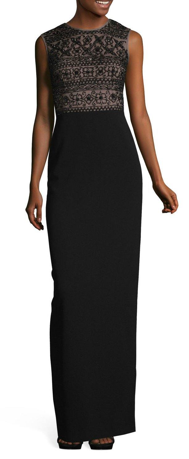 Adrianna Papell Crew Neck Sleeveless Formal Long Dress - The Dress Outlet Adrianna Papell