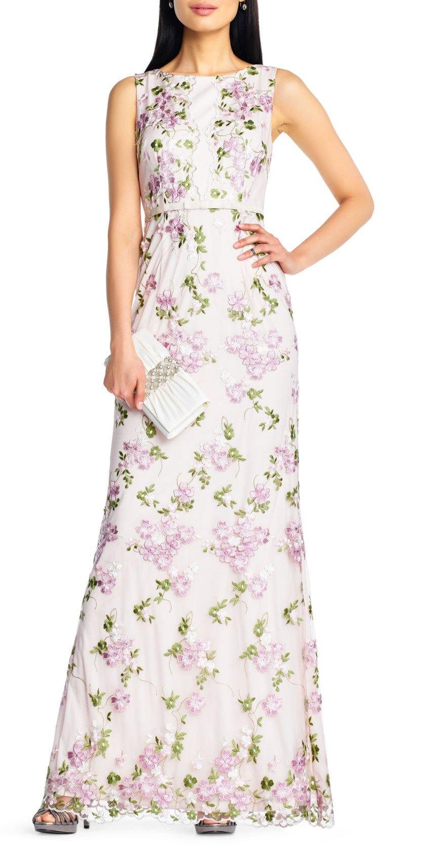 Adrianna Papell Sleeveless Long Formal Floral Dress - The Dress Outlet Adrianna Papell