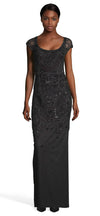 Adrianna Papell Long Formal Short Sleeve Beaded Gown - The Dress Outlet Adrianna Papell