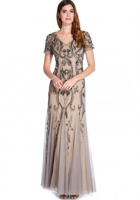 Adrianna Papell Long Formal Short Sleeve Evening Dress - The Dress Outlet Adrianna Papell