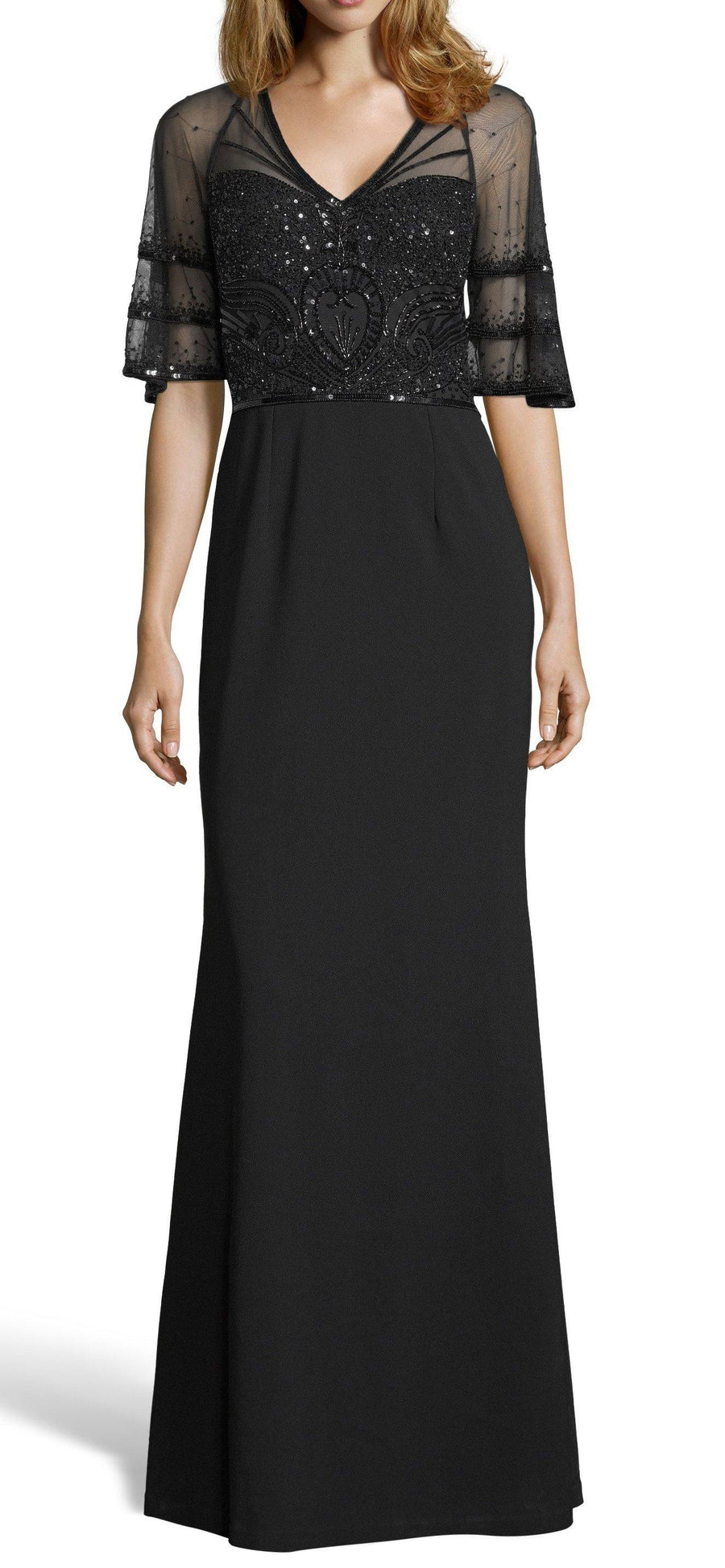 Adrianna Papell Long Sleeve Cutout Crepe Formal Dress - The Dress Outlet Adrianna Papell