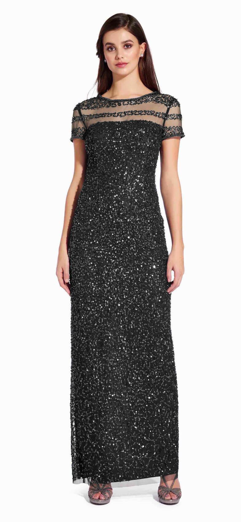 Black Adrianna Papell AP1E205064 Long Formal Short Sleeve Evening Dress for 219.99 The Dress Outlet