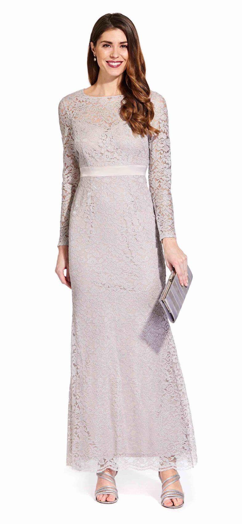 Adrianna Papell Long Sleeve Formal Lace Dress - The Dress Outlet Adrianna Papell