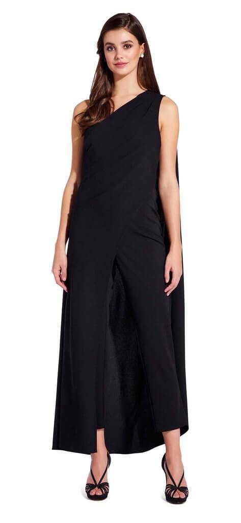 Black Adrianna Papell AP1E205232 One Shoulder Cape Pant Suit Prom ...