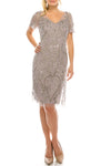 Adrianna Papell Short Beaded Evening Sheath Dress - The Dress Outlet